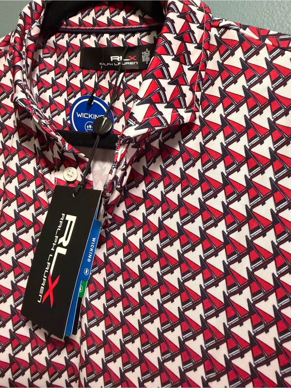 RLX Performance Ralph Lauren Men’s  Medium Golf Polo Red Sailboat Nautical Polo